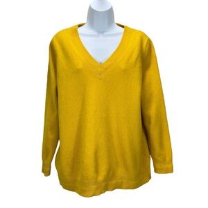 Boden Women’s XL Cashmere V Neck Sweater Marigold Warm Yellow Luxe‎ Knit